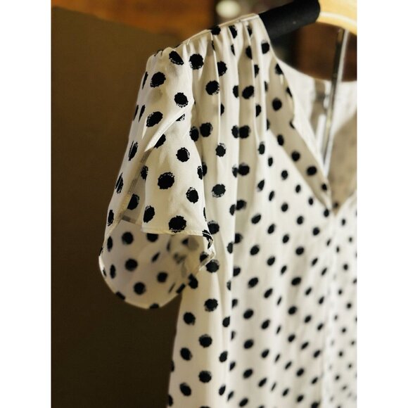 41 Hawthorn White & Black Polka Dot Tulip Sleeve Blouse Pocket Accent Sz Small - Picture 4 of 12